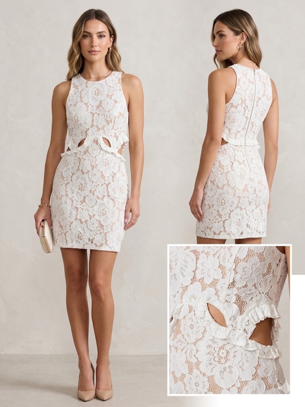 Wayf Drake Cutout White Lace Mini Dress - SZ XS
